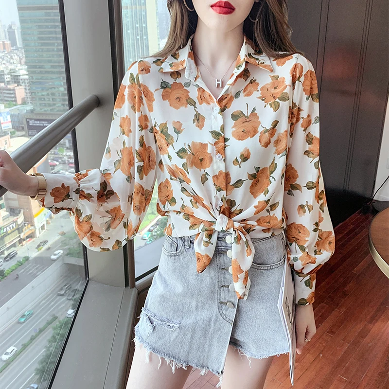 

Рубашка COIGARSAM, женские топы, осень 2021, новые шифоновые женские рубашки во французском стиле с цветочным принтом
