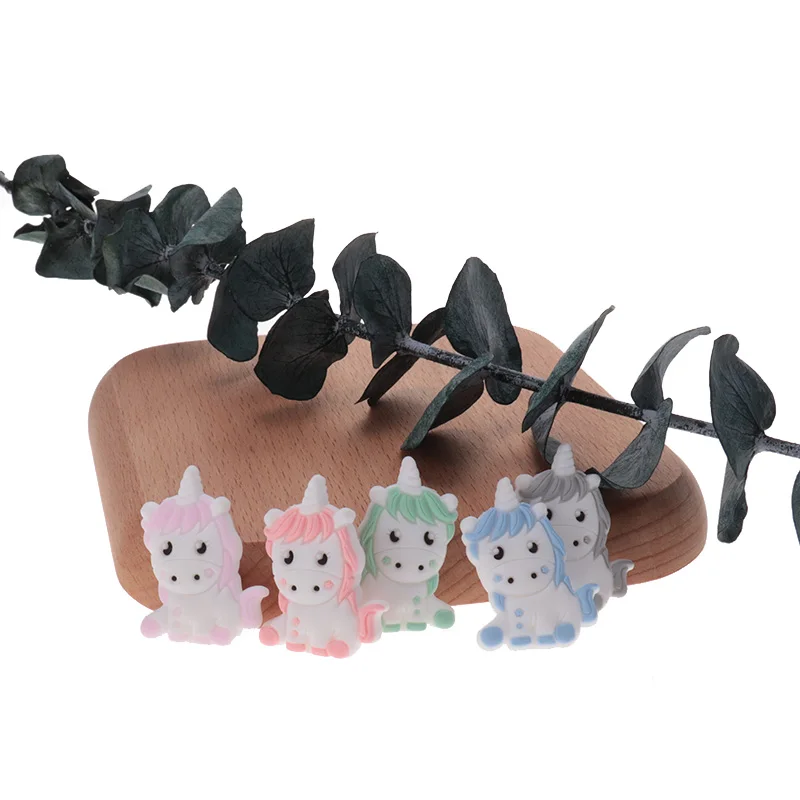 20 piezas de silicona con dibujos de unicornios para beb&eacute;, Mini mordedor de animales, cuentas sin BPA, cadena de chupete para reci&eacute;n nacido, accesorios para regalos de ducha, collar-0