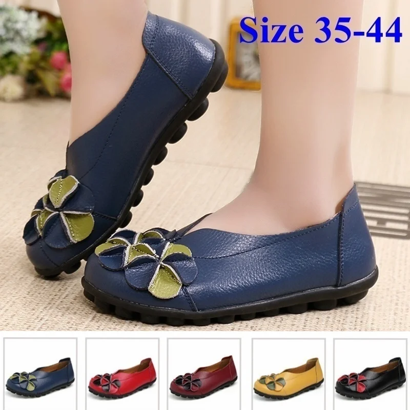 

Женские туфли из натуральной кожи, мягкие удобные лоферы, без застежки, повседневная обувь для вождения, с цветами, Размеры 35-44