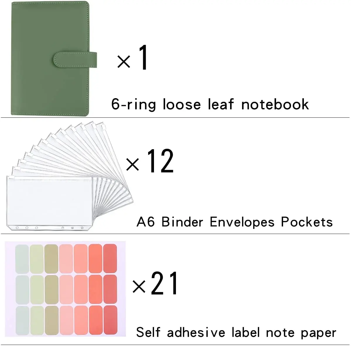 New A6 Budget Binder Planner with 12 Pieces Cash Envelopes Colorful PU Leather Notebook PCS Pockets | Канцтовары для офиса и