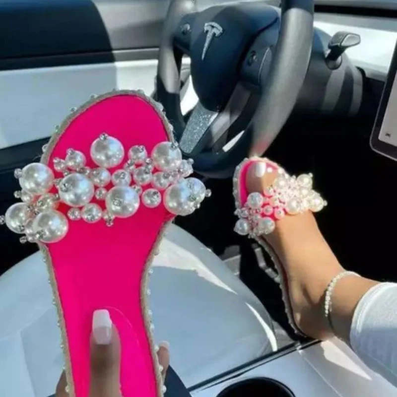 

2021 Summer New Women's Shoes Irregular Beaded Open Toe Flat Non-slip Beach Fashion Casual Comfortable All-match Sandals 6KF230