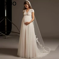 luojo long wedding dress pregnant woman open back v neck elegant plus size bridal gown cap sleeve lace tulle robe de mari%c3%a9e cust
