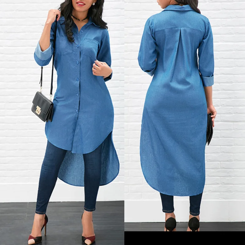 

explosion lapels long sleeve front short shirt long shirt blouse new