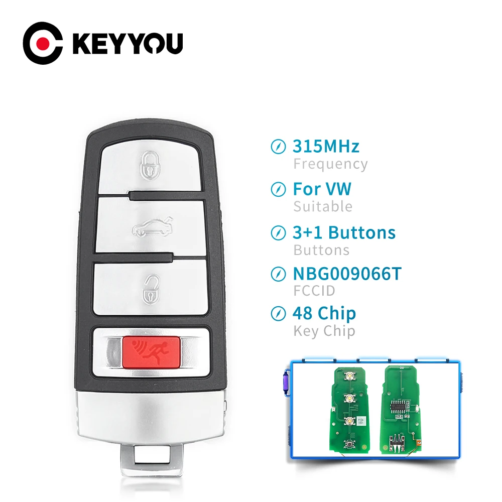 KEYYOU For VolksWagen VW Passat CC NBG009066T 3C0959752BG / BA Car Remote Key 315/434MHz PCF7936 ID46 ID48 3/4 Button Keyless Go