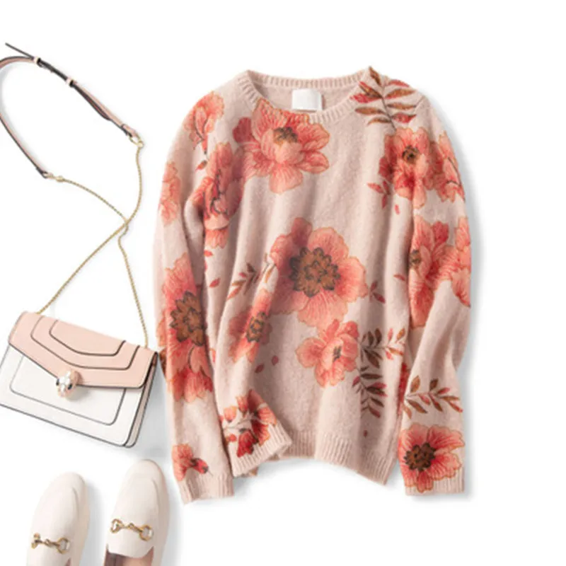 

KMS Autumn and winter round neck pink mohair sweater