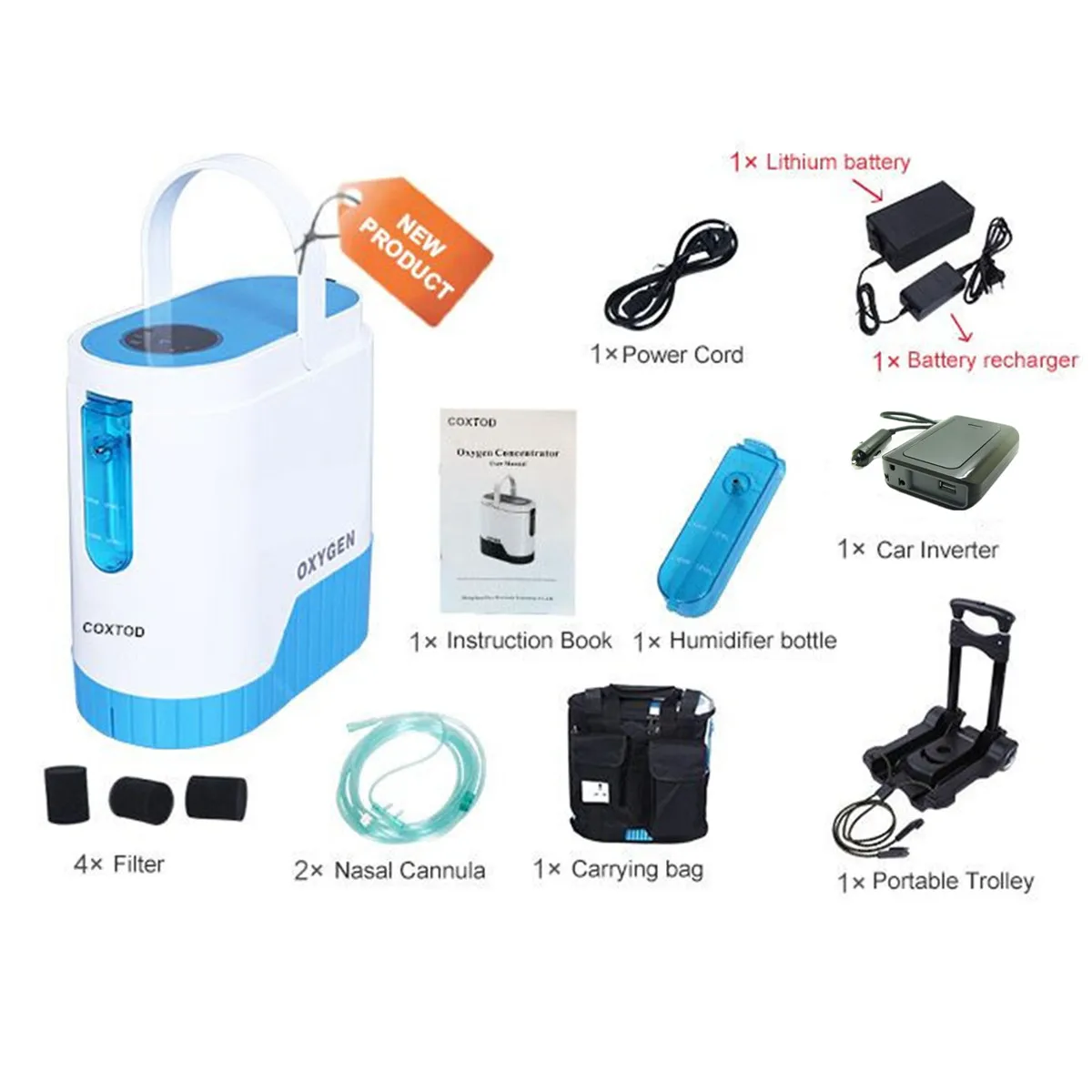 

1-5L portable oxygen concentrator oxygen generator oxygen machine with negative ion function with battery