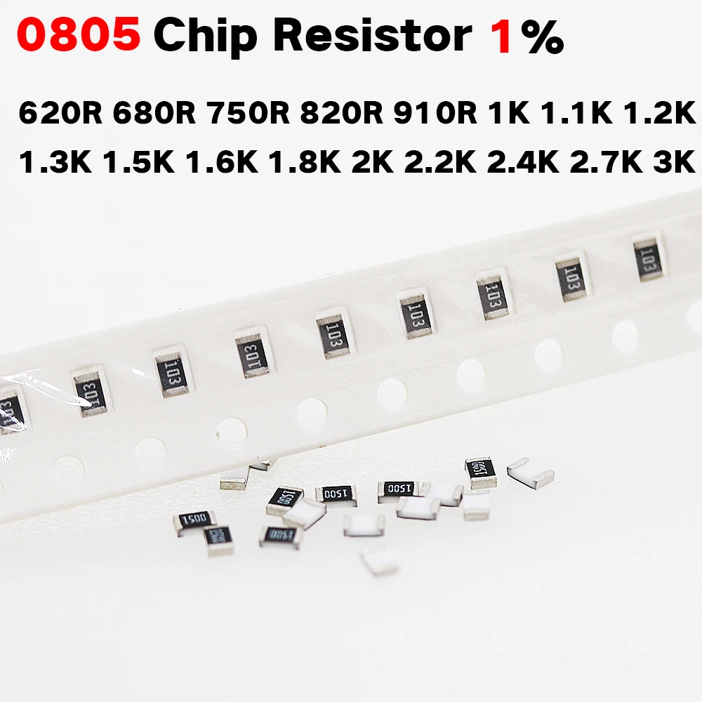 200 шт./лот чиповый резистор SMD 0805 1% 620R 680R 750R 820R 910R 1K 1 K 2 3 5 6 8 2K 4 7 3K Ohm 1/8W | Электронные