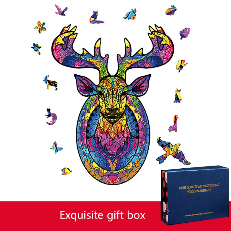 

Exquisite Domineering Halloween Deer Head Wooden Jigsaw Children's Toy Classic Decompression Irregular Puzzle Birthday Gift