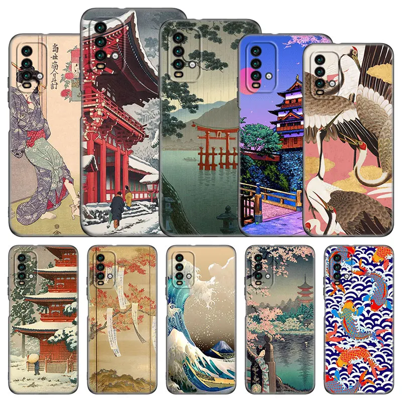 Чехол для телефона Ukiyo-e в японском стиле Xiaomi Redmi Note 11 10 9 8 T Pro 10S 5G 9A 9C 9S мягкий черный