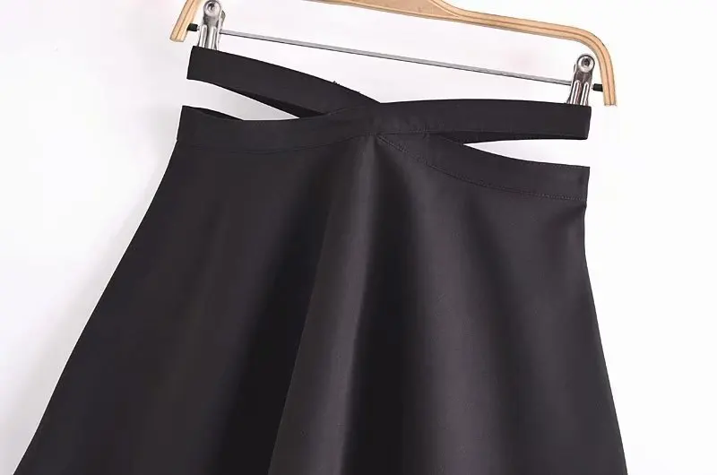 

Qeils Women 2021 Sexy Fashion Hollow Out Flared Hem Mini Skirt Vintage High Waist Back Zipper Female Skirts Mujer