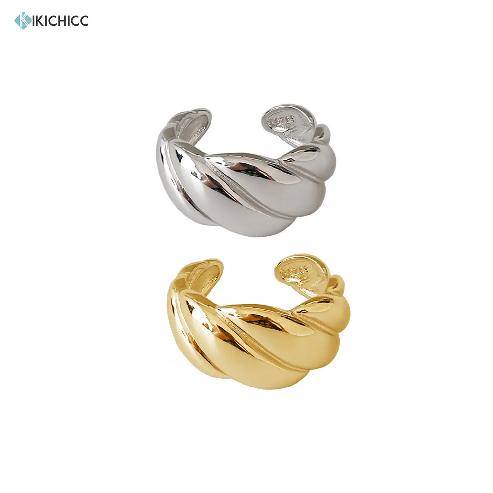 

Kikichicc 925 Sterling Silver Big Twist Adjustable Rings Resizable Rock Punk Gold Luxury Fine Jewelry For European Female