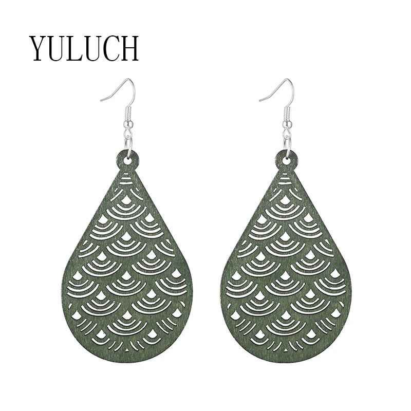 

YULUCH деревянные полые серьги в форме капли воды, женские художественные простые подвески в китайском стиле, ювелирные изделия для девушек, э...