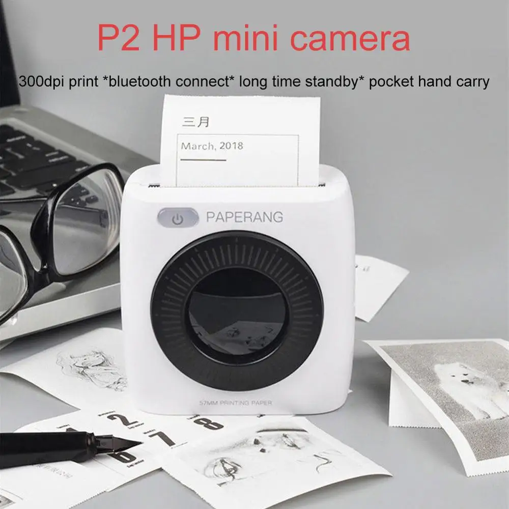 paperang p2 Mini Portable Thermal Printers Paper Photo Pocket Printer Clear Printing Wireless Bluetooth Printers for Android IOS