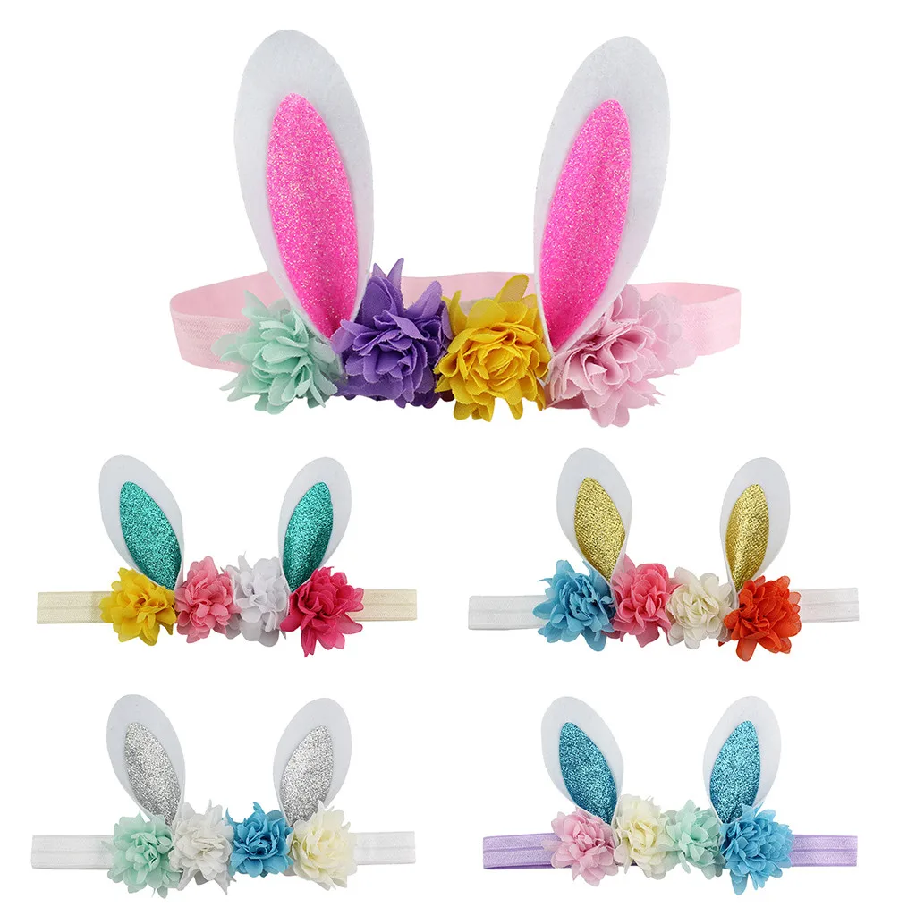 

Cute Baby Girls Headband Easter Babies Hairbands Flower Rabbit Ears Hair Band Easter Sunday Multicolor Party Hair Accessories Y*