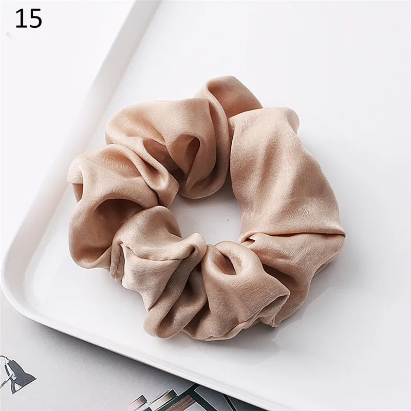 Satin-015 1 шт Мода мягкий бархат большой Упругие волосы веревки Scrunchies для Для Женщин Девочек Сладкий сплошной волос держатель ленты Галстуки резинка для волос аксессуары - Цвет: Satin-015