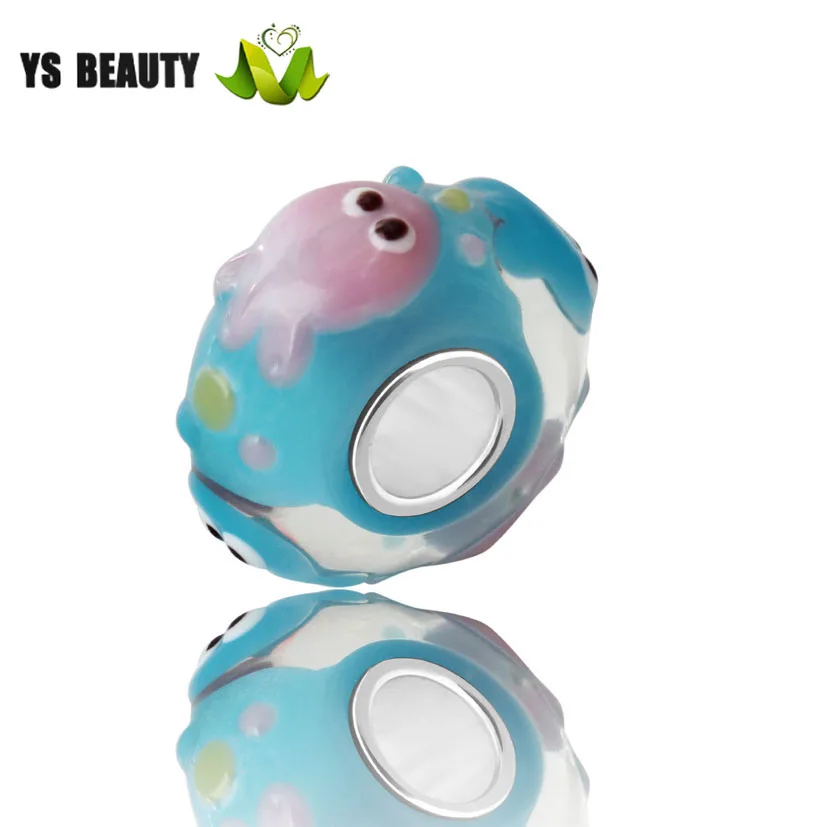 Lampwork hand-painted bear glass beads new design silver core large hole suitable for girls diy sterling bracelet | Украшения и