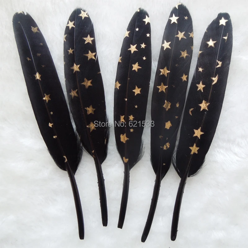 

Black Duck Cocottes Feathers with Five-pointed Star Painted, Painted Craft feathers,Perfect for Millinery,50pcs/lot