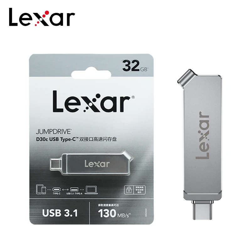 

Original Lexar USB 3.1 Type C Dual Pendrive 256GB 128GB 64GB 32GB Metal Type A Flash Drive D30c For Laptop/Phone/PC