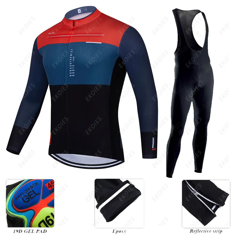 

2022 Raudax Men's Cycling Jersey Long Sleeves Set MTB Bike Clothing Maillot Ropa Ciclismo Hombre Bicycle Wear 19D GEL Bib Pants