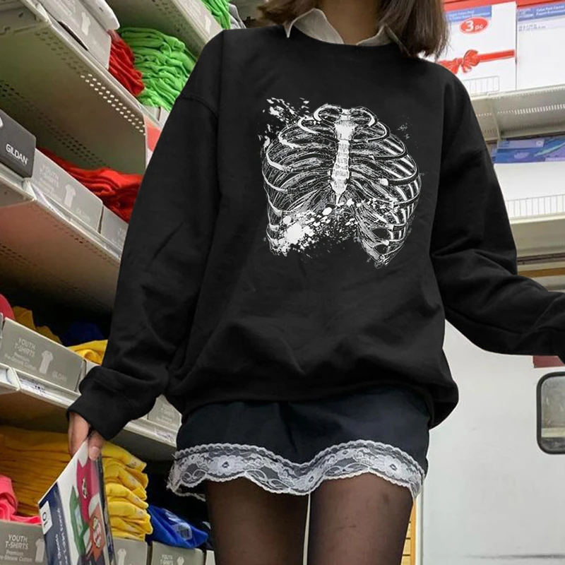

Women Casual Sweater, Adults Thoracic Cavity Print Long Sleeve Round Neck Sweatshirt