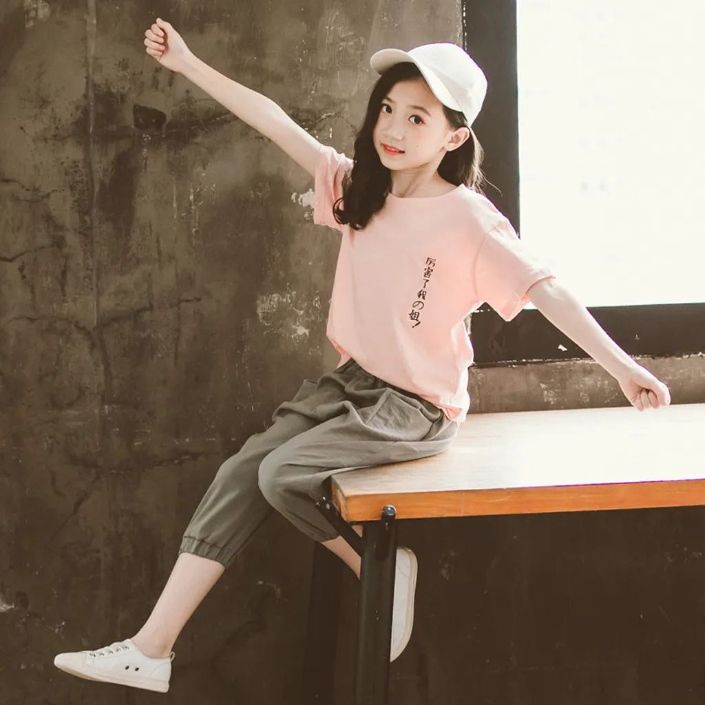 Новинка 2020 года летний костюм с короткими рукавами для девочек подростков