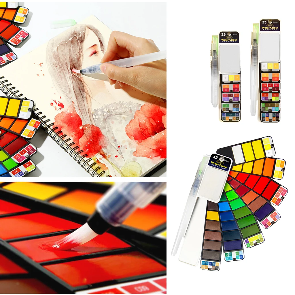 

Watercolor Paint Set 42/33/25 Vibrant Colors Foldable Professional Painting Kit