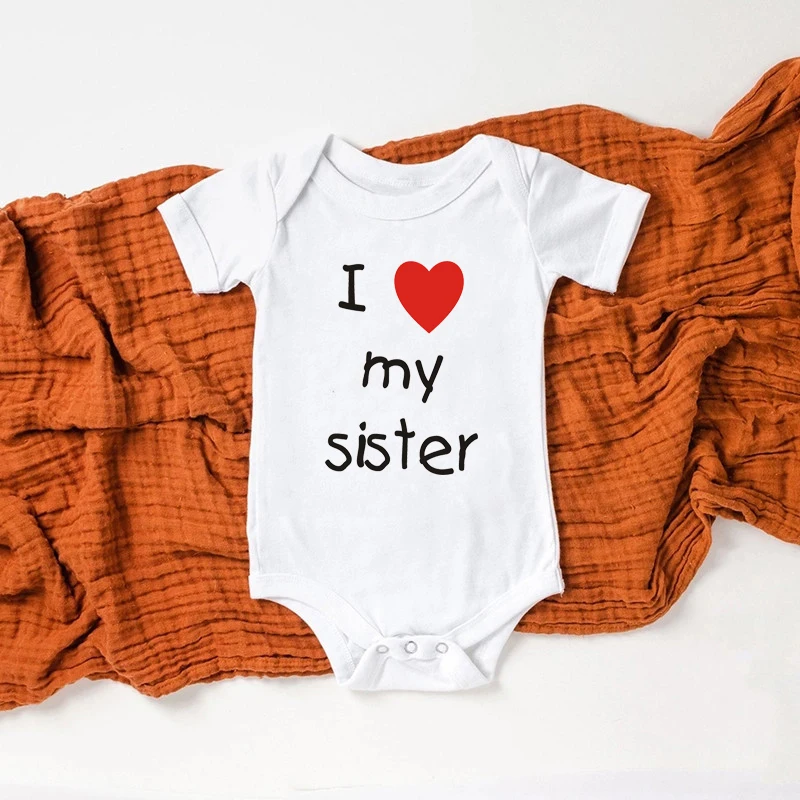 Футболки с надписью I Love My Sister детские комбинезоны для младенцев комбинезон