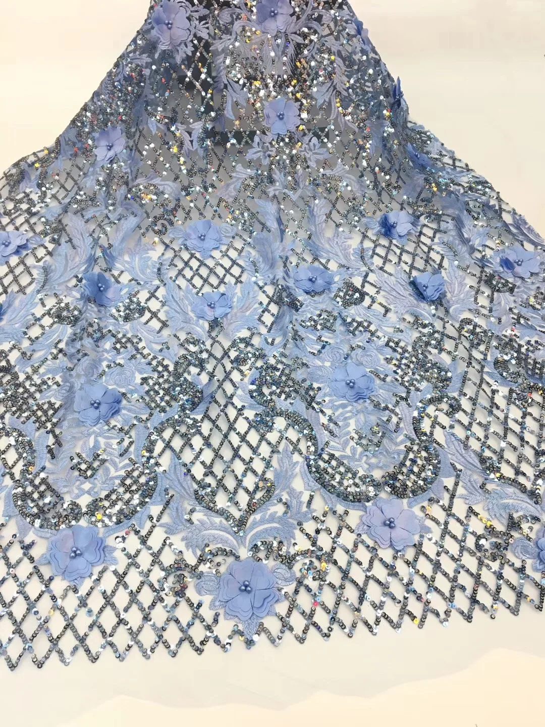 Beautiful Gold Wedding Lace Fabric 3D Flowers French African Fabrics For Dresses Beads Tulle Nigerian CRF29981 | Дом и сад