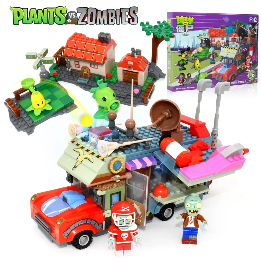 

New Plants vs. Zombies Legoing Model Children's Educational Toys PVZ Pea Shooting Set Space-Time Shuttle Building Block Set