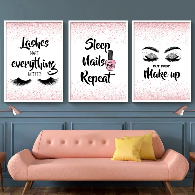 

Lovely Nails Makeup Print Poster Lashes Make Everything Better Quotes Wall Art Eyelash Picture For Bedroom Decoration Home Decor