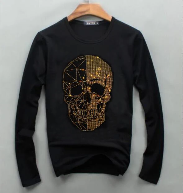 

Длинные Дизайнерские мужские Футболки Стразы, брендовые Модные мужские уличные футболки с длинным рукавом и круглым вырезом, приталенные х...