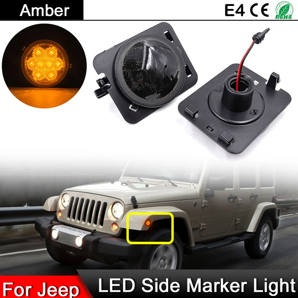 

1 Pair For Jeep Wrangler JK 2007-2017 Clear/Smoked Lens Front Fender LED Side Marker Lamp Amber Turn Signal Lights