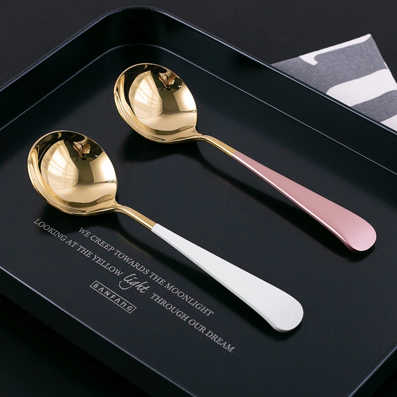 Корейская модная ложка для еды 18/8 кофейная из нержавеющей стали с изогнутой