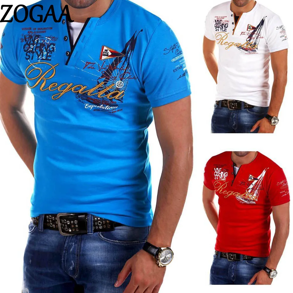 

Мужская рубашка-поло с коротким рукавом Zogaa, однотонная Повседневная рубашка-поло с коротким рукавом и надписью, с защитой от усадки, 2021