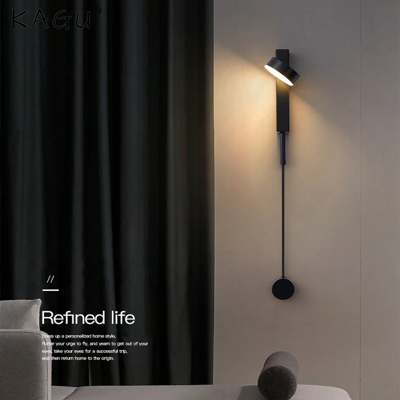 

Modern LED Bedside Wall Lamp Rotatable Switch Wall-Mounted Bedside Lamp Simple Background Wall Hotel Decoration Lamps