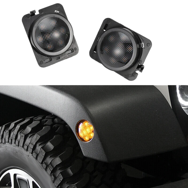 1Pair Car Front Fender LED Side Marker Turn Signal Light Smoke Lens for Jeep Wrangler JK 2007-2018 | Автомобили и мотоциклы