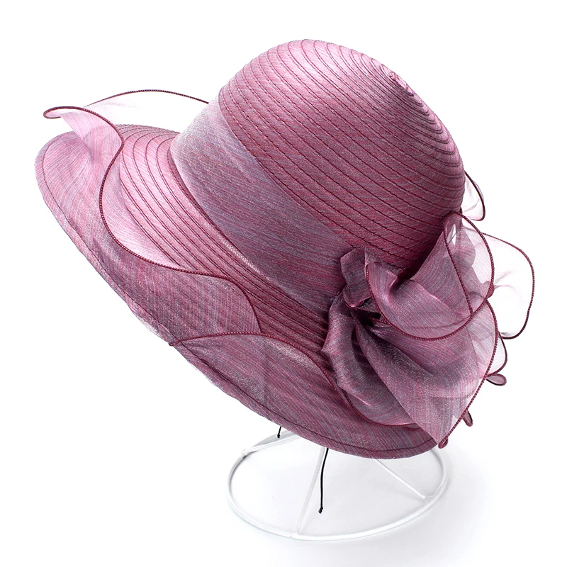 

1pc Organza Sun Hats Women Flower Summer Wedding Caps Female Elegant Floral Uv Protection Outdoor Hats