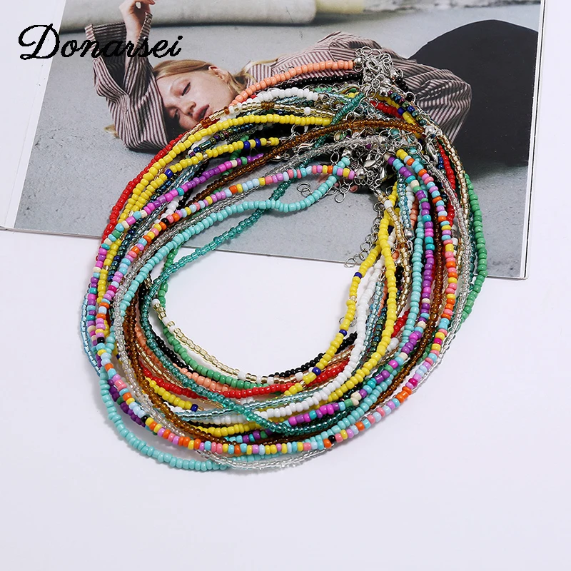 

Donarsei 2021 New Spring Bohemia Handmade Colorful Beaded Chokers Necklace For Women Seed Bead Clavicle Chain Boho Jewelry