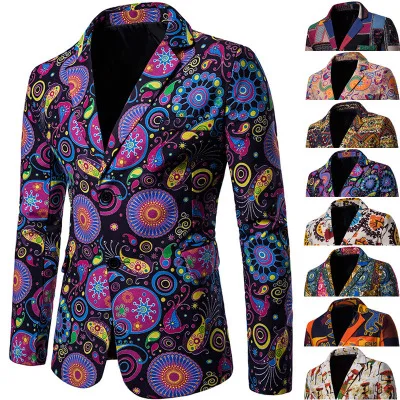 Summer Purple African Style Linen Blazer for Men Slim Fit Floral Printed Mens Jacket Fashion Plus Size Men Suit Blazer Male Coat