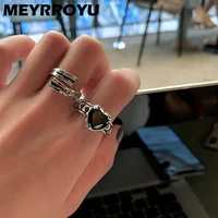 meyrroyu 2022 black zircon love rhombus simple cross index finger open cuff ring for women girl punk jewelry party gift anillos