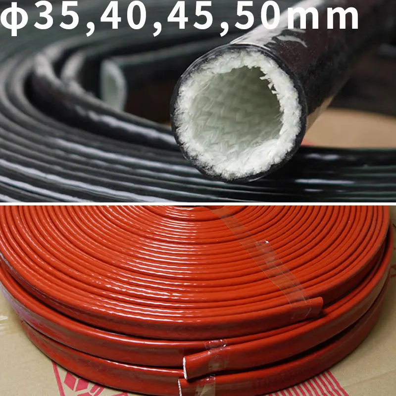 

ID 35 40 45 50 mm Thickening Fire Proof Tube Silicone Fiberglass Cable Sleeve High Temperature Oil Resistant Insulated Pipe