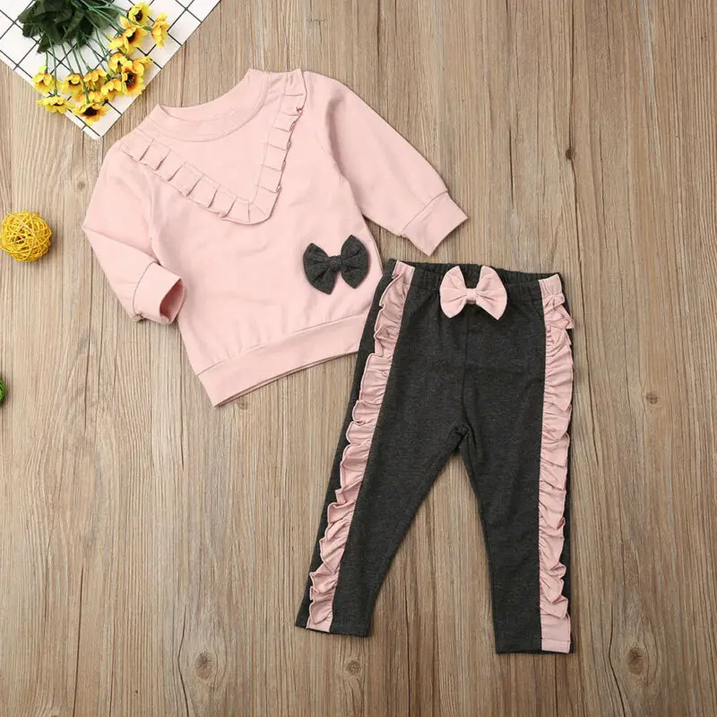 2Pcs Autumn Baby Girl Ruffle Sweatshirt Long Pants Leggings Outfit Toddler Kid Clothes 2PCS Clothing | Мать и ребенок