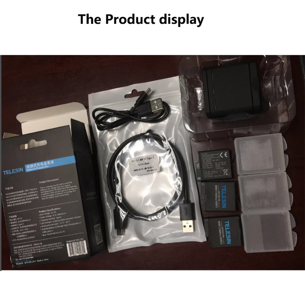 3 стороннее зарядное устройство Telesin аккумулятора Lion кабель USB C для Gopro hero 5 6 7 2018