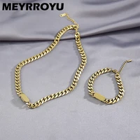 meyrroyu stainless steel new punk hip hop cuban link thick fashion jewelry set for women necklace bracelet 2021 trend party gift