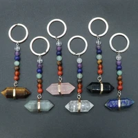7 chakra yoga meditation keychain reiki healing natural stones hexagon pendant keychain car decor pray jewelry for bag feng shui
