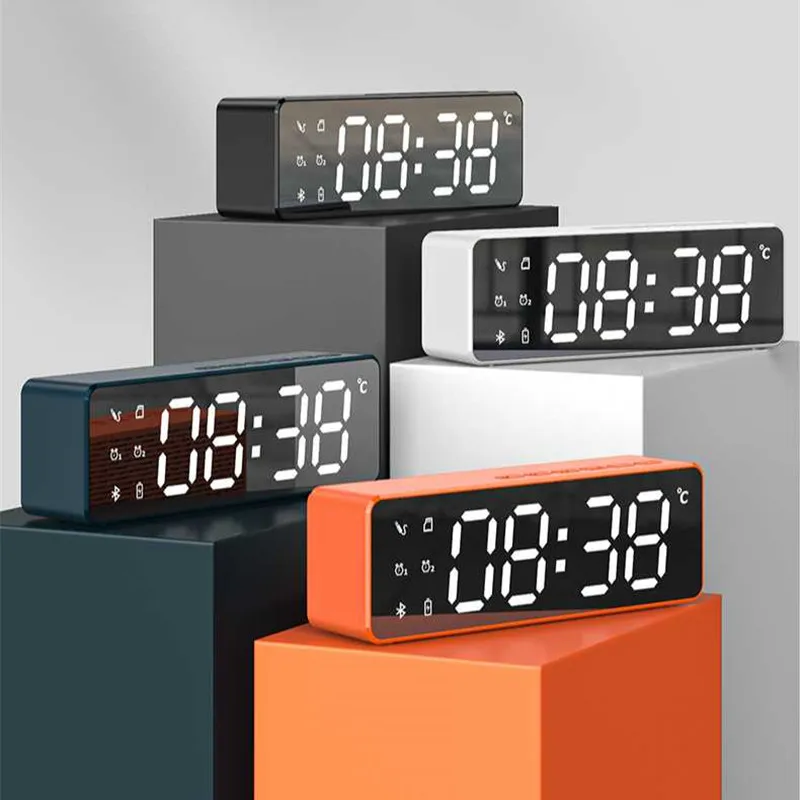 

Clock With Bluetooth FM Radio LED Digital Alarm Clock Mirror Watch Table Electronic Desktop Clocks USB Wake Up Clock Snooze Mode