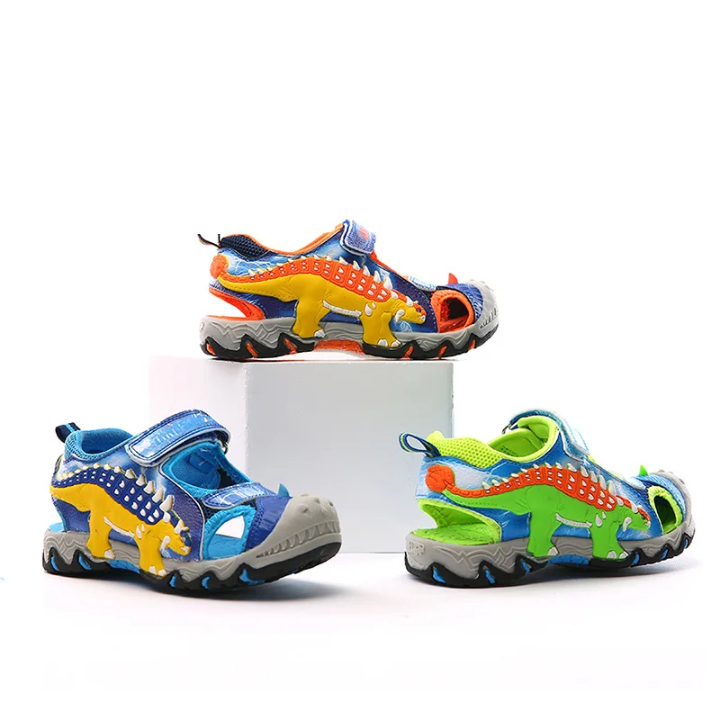 2021 сетчатые сандалии для маленьких мальчиков с 3D динозавром Спортивная детская