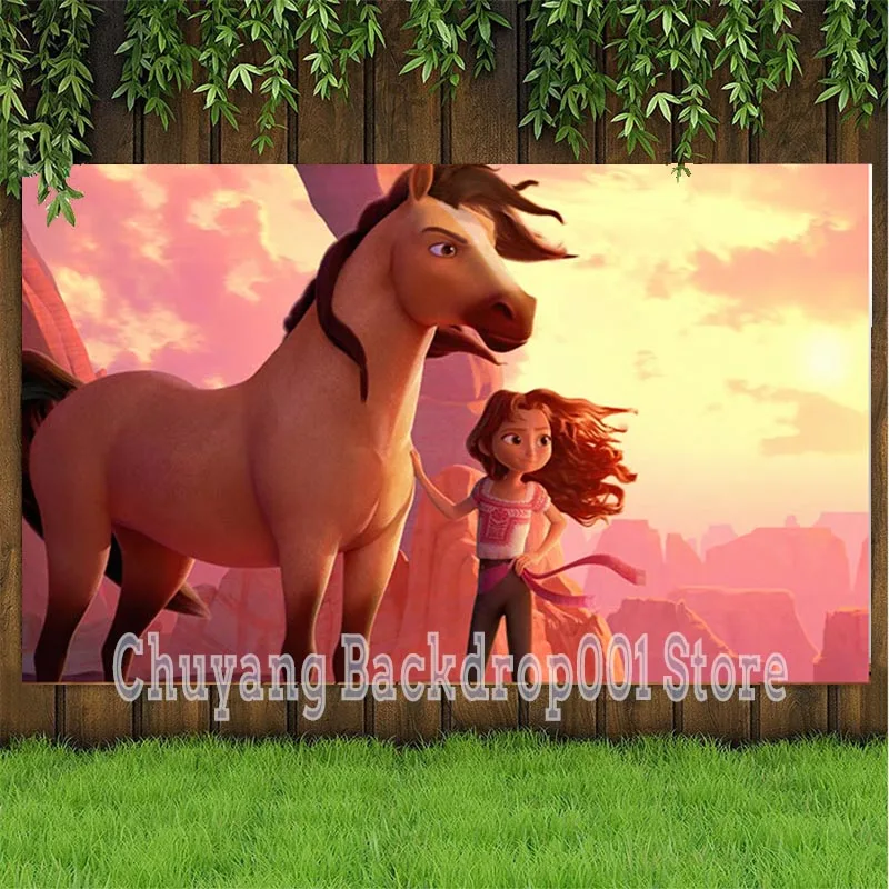 

Spirit Untamed Backdrop Horse Kids Happy Birthday Party Photography Background Photo Studio Photocall Props Decor Banner