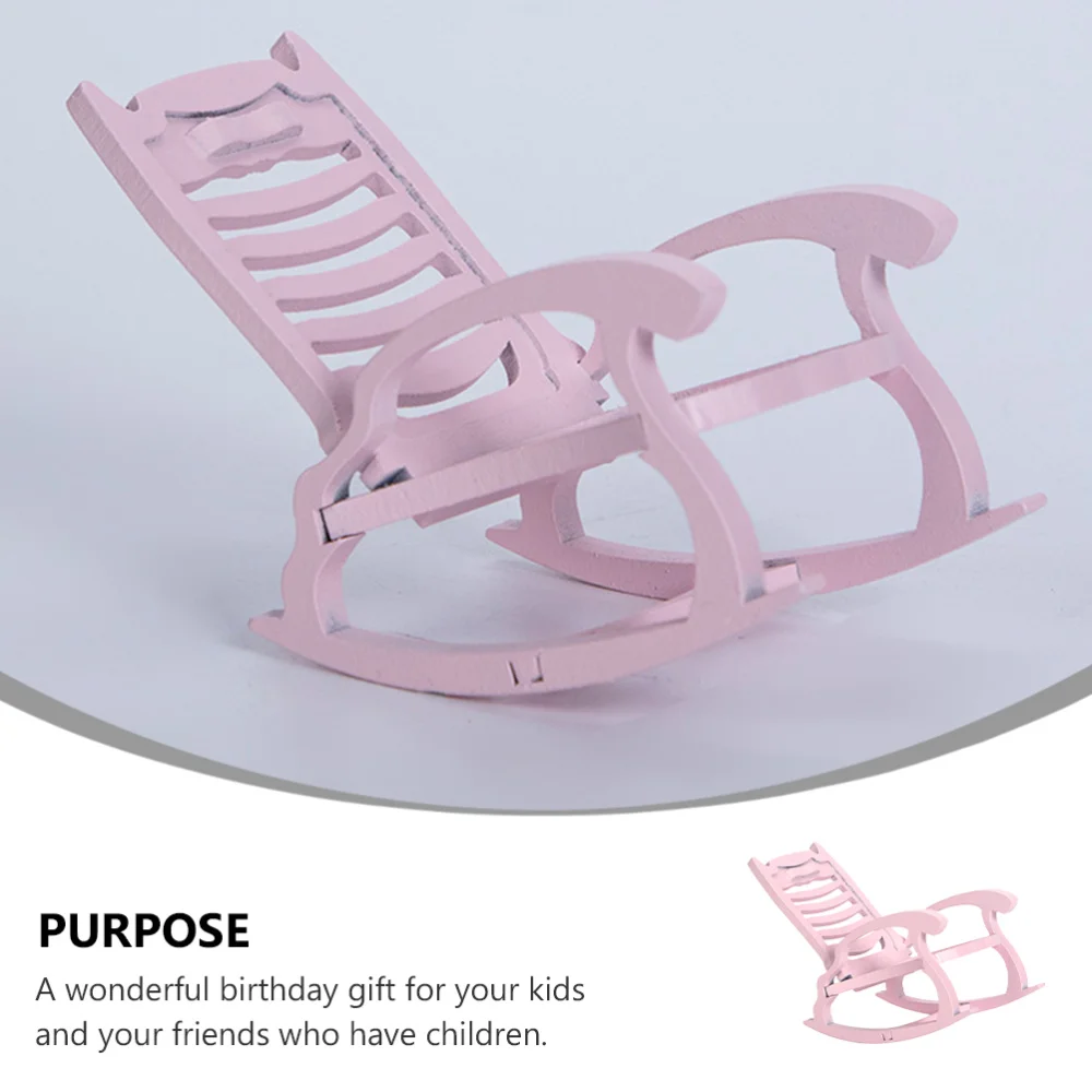 

1Pc Doll House Wooden Chair Mini Wooden Rocking Chair Photography Prop