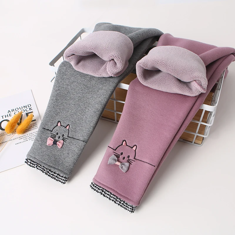 

Girl Leggings Winter 2021 Cartoon Embroidery Velvet Elastic Waist Warm Legging 2-13 Years Old Girl Fall Trousers Kids Pants
